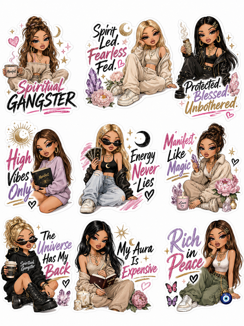 Spiritual Gangster Sticker Pack – Manifestation, Self-Love & High Vibes Vinyl Stickers protect your peace. Raise your vibration. Make a statement. ✨