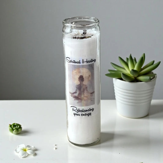 Spiritual Healing Intention Candle – White Energy Rebalancing Candle with Crystals, Dressed Ritual Candle for Cleansing, Meditation -Clarity