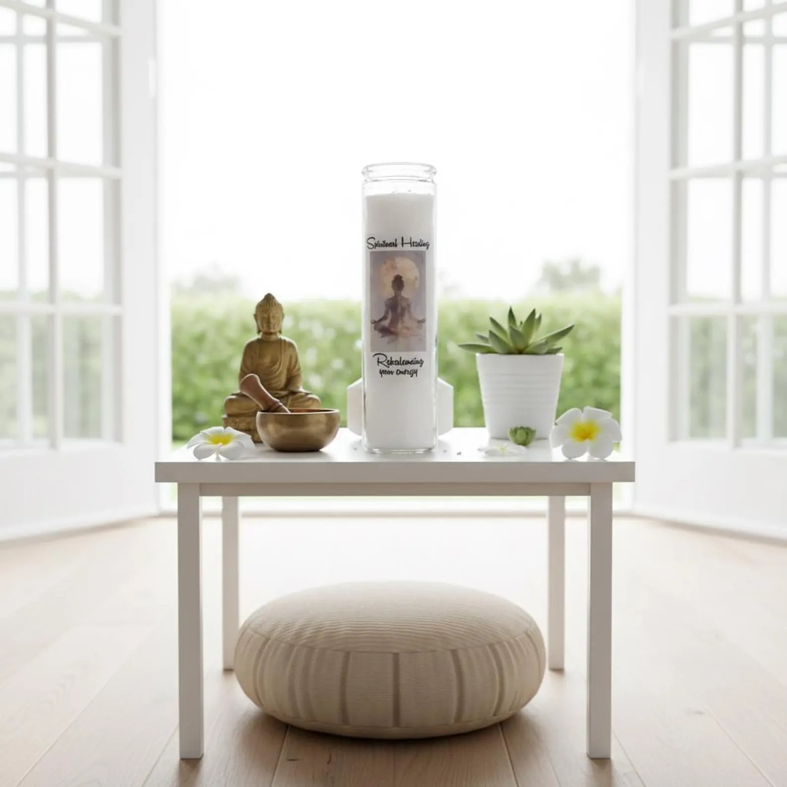 Spiritual Healing Intention Candle – White Energy Rebalancing Candle with Crystals, Dressed Ritual Candle for Cleansing, Meditation -Clarity